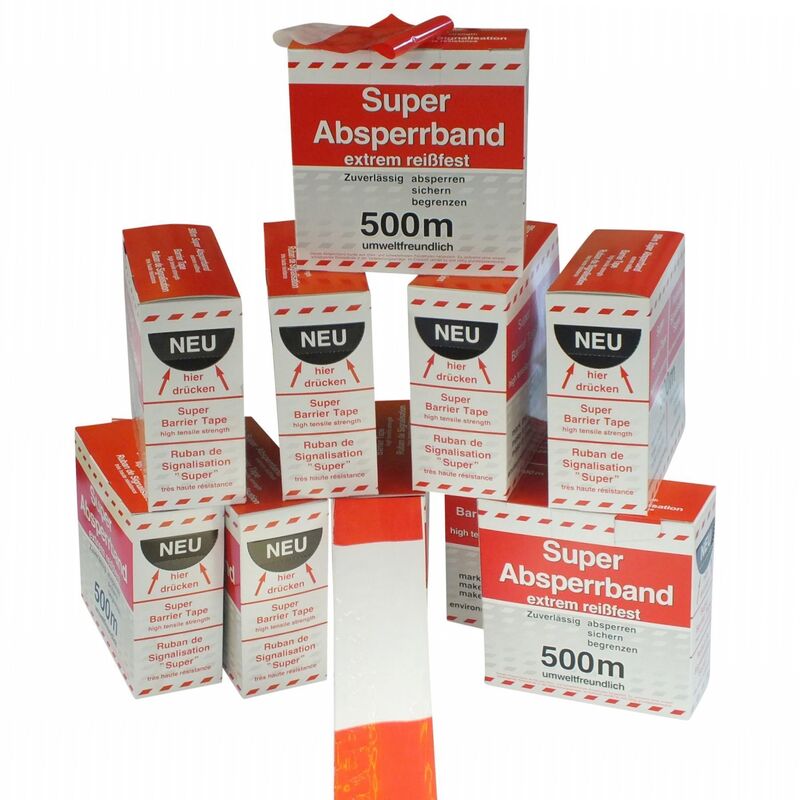 Absperrband Super -  rot/weiss - 500 m Karton, 80 mm breit
